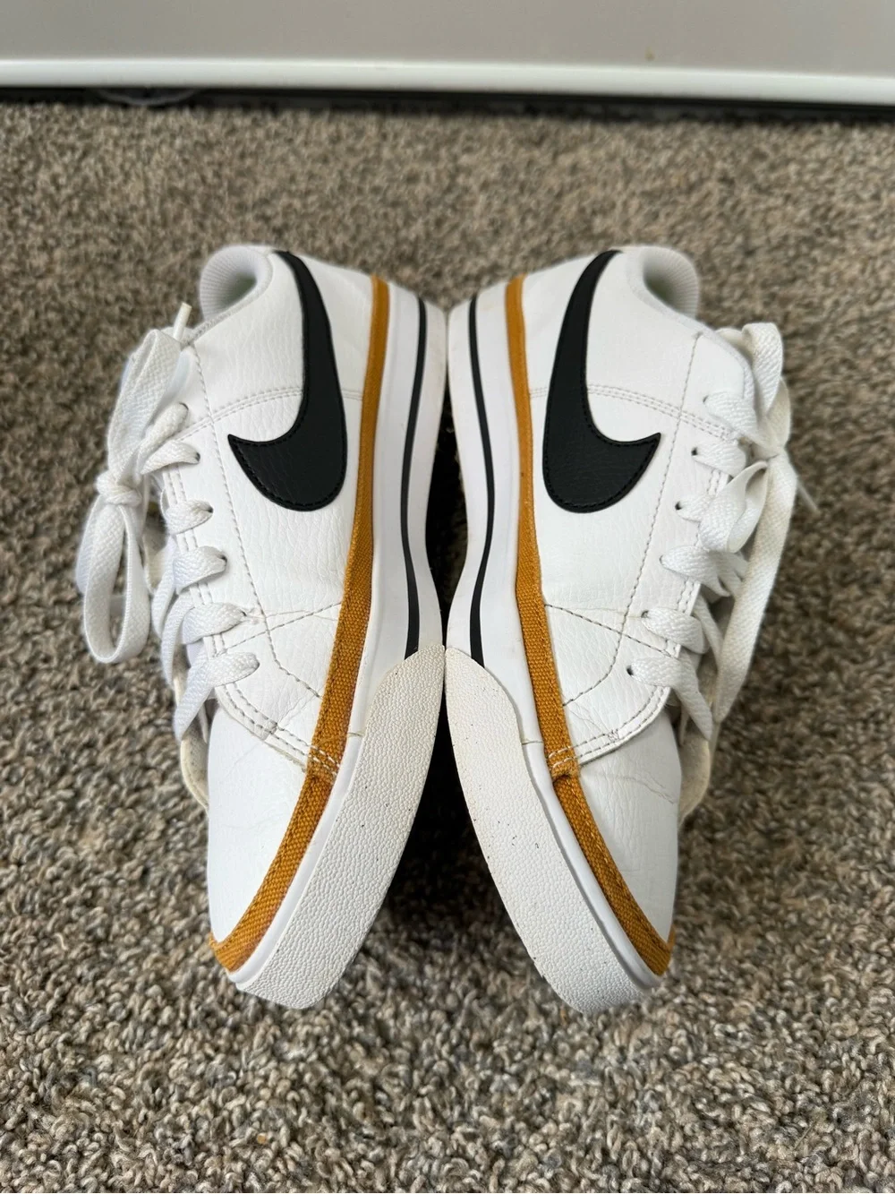 Nike White Sneakers with Black Swoosh and Brown Trim - Picture 3 of 6